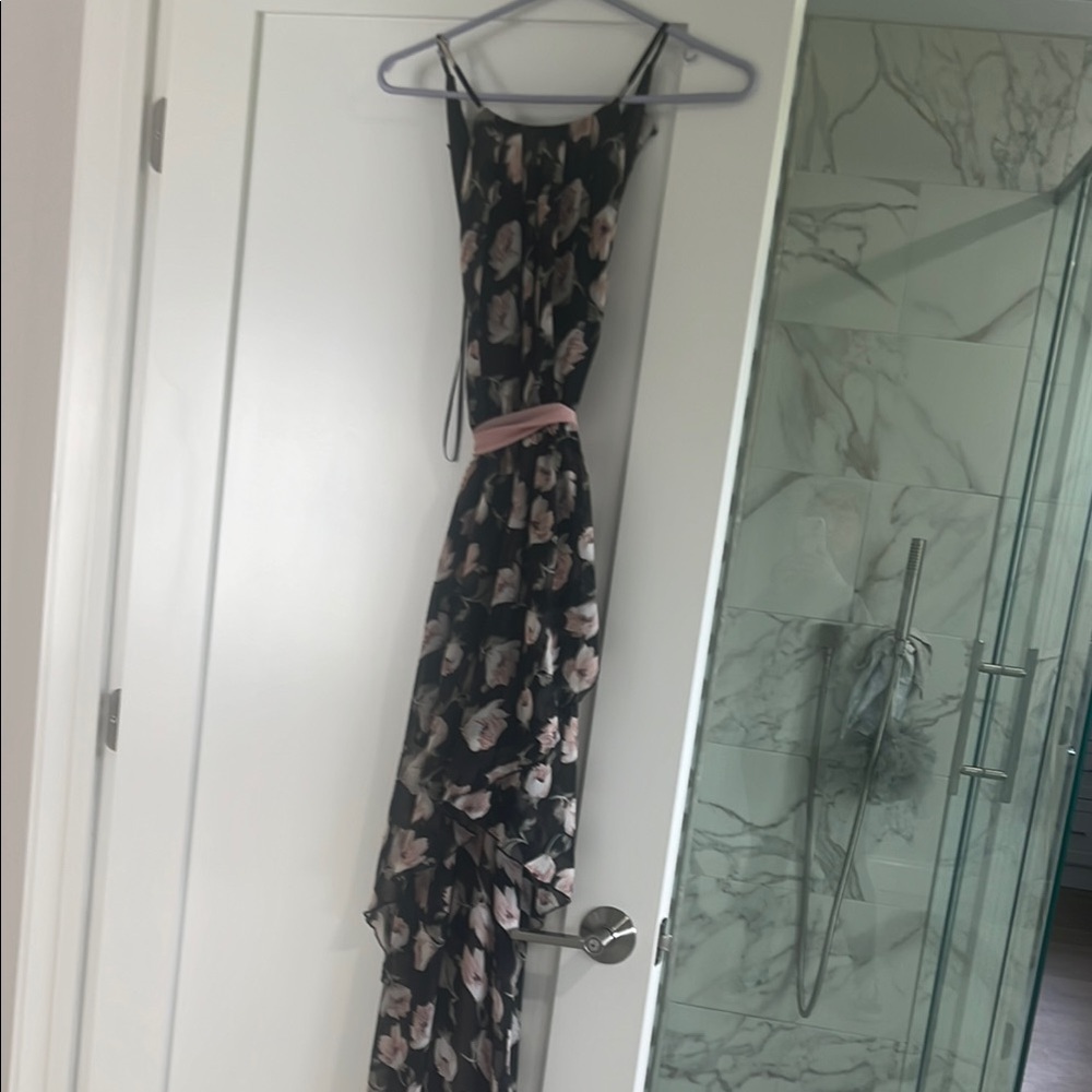 Black and Pink High Low dress with waist tie